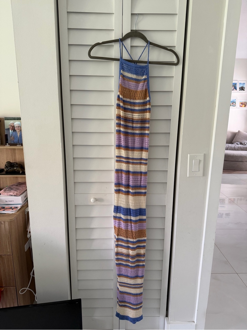 l*space Multi-Stripe Knit Maxi Dress in Blue, Cream, Tan, Purple